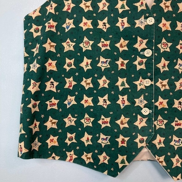 VINTAGE Handmade Holiday Stars Christmas Folk Art Button Up Vest Farmhouse Large - Picture 10 of 12